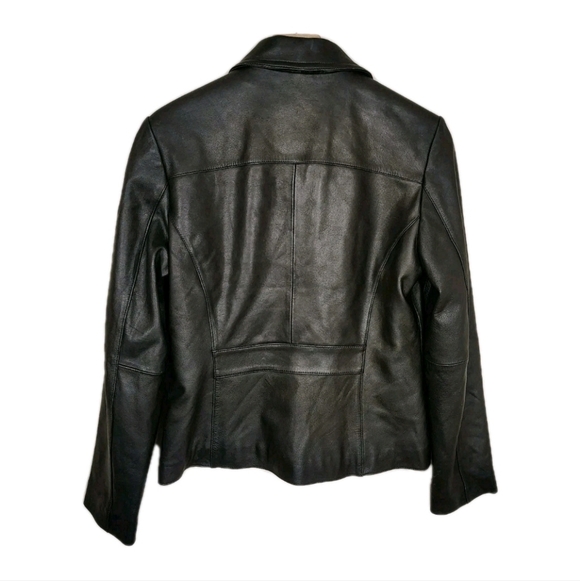 Wilsons Womens 90s Classic Leather Jacket Size M Black Fitted Minimalist Capsule - Picture 10 of 16